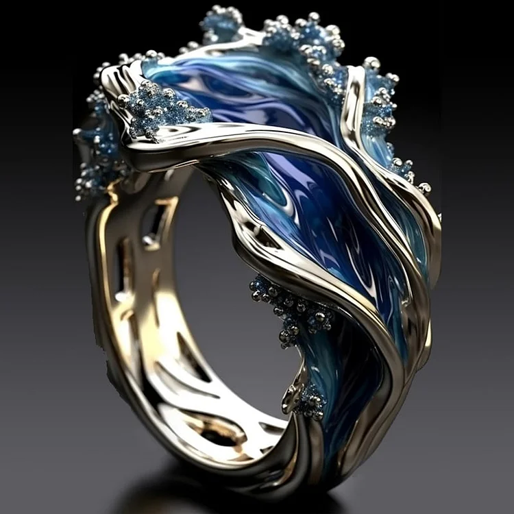 Vintage gold ring with sea waves