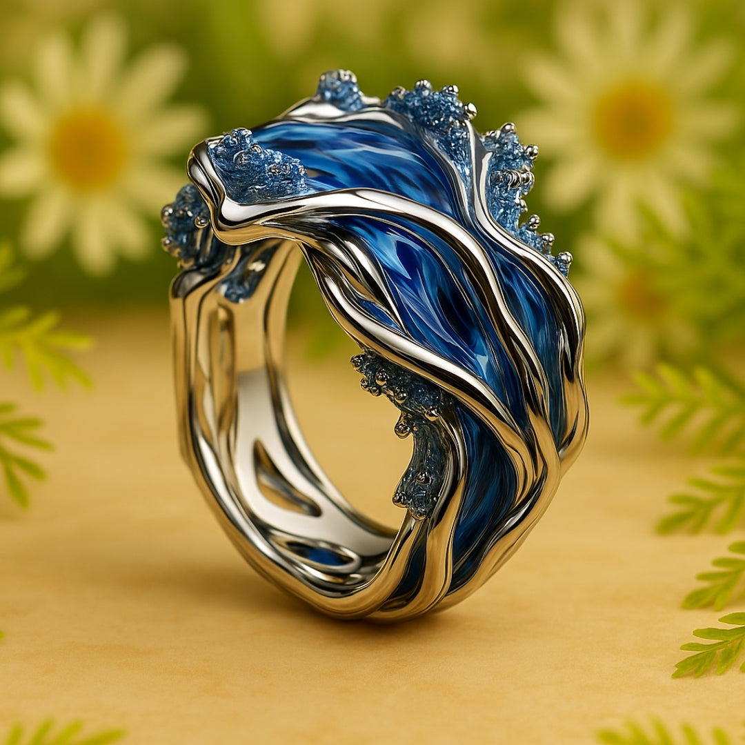 Bague vintage dorée avec des vagues marines