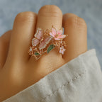 Ring with zircons and butterfly design