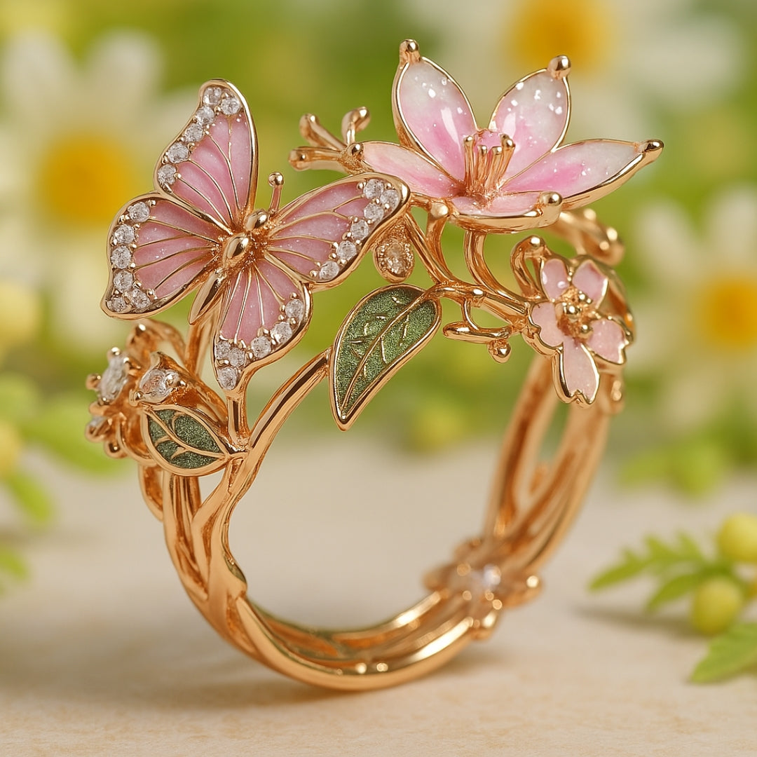Bague avec zircones et motif papillon