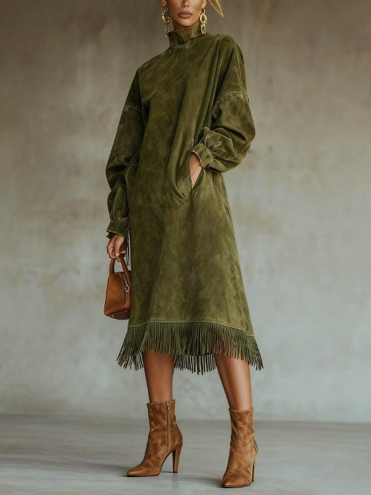 Aurora | Robe en daim à franges