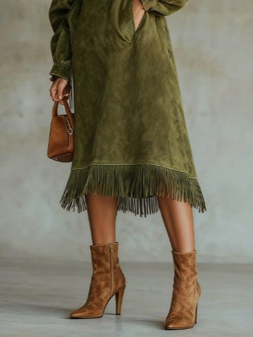 Aurora | Robe en daim à franges