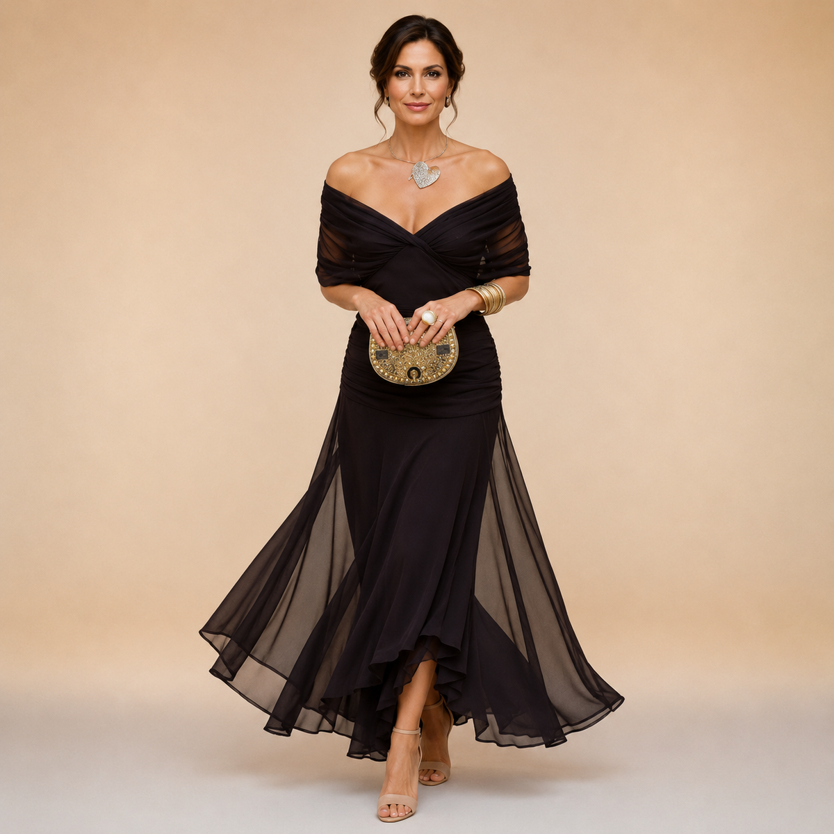 Madelyn | Draped Sleeve Evening Gown