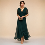 Madelyn | Draped Sleeve Evening Gown