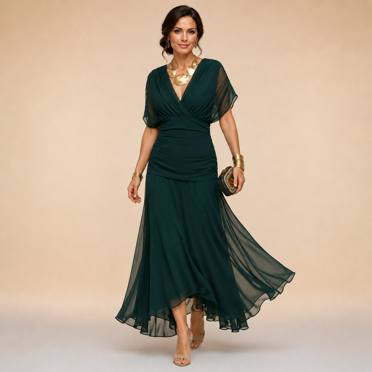 Madelyn | Draped Sleeve Evening Gown