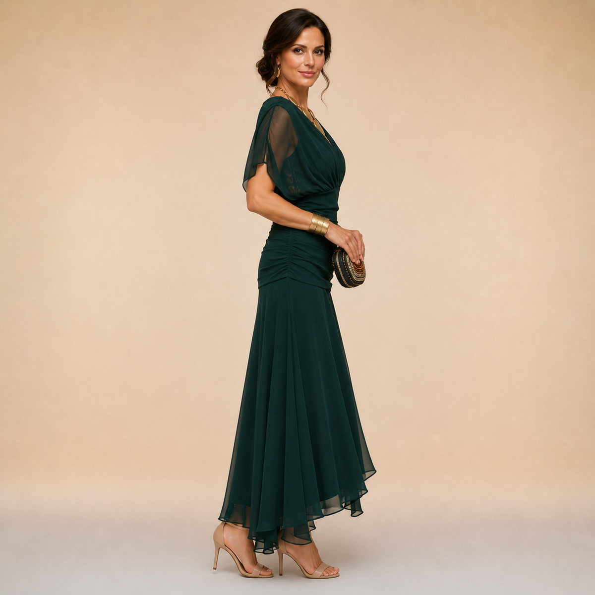 Madelyn | Draped Sleeve Evening Gown