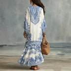 Amélie | Blue Printed Bohemian Maxi Dress