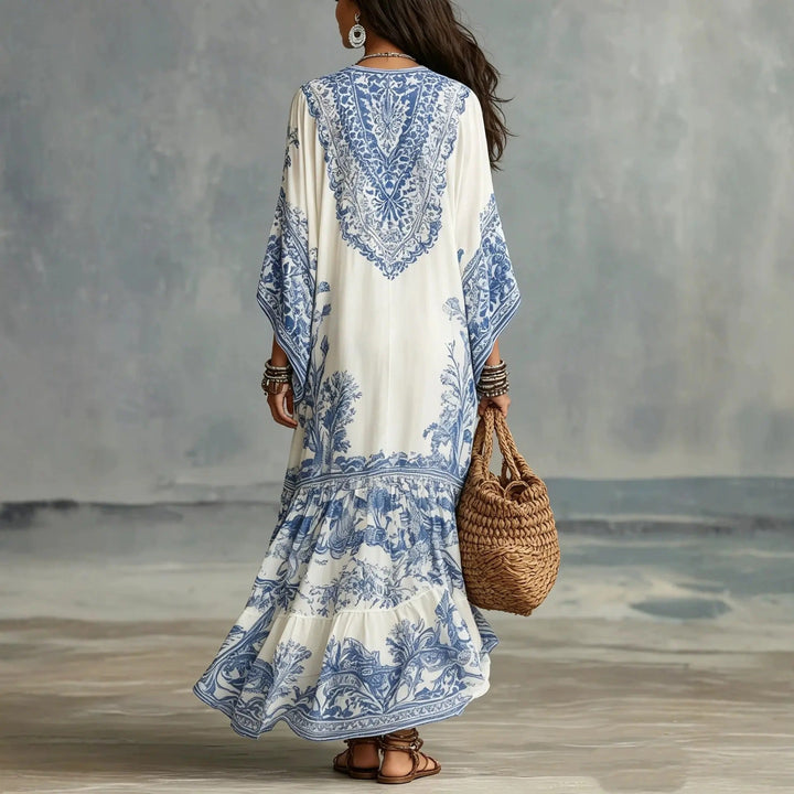 Amélie | Robe Maxi Bohème Imprimé Bleu