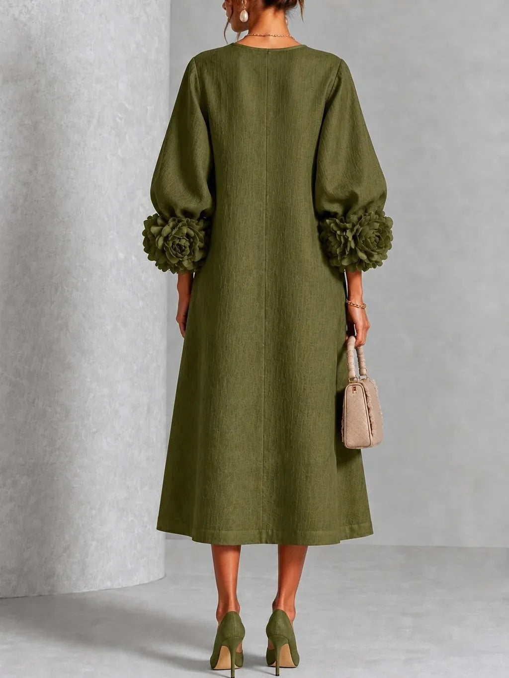 Diane | Floral Midi Dress with Rose-Cuff Sleeves