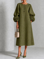 Diane | Floral Midi Dress with Rose-Cuff Sleeves