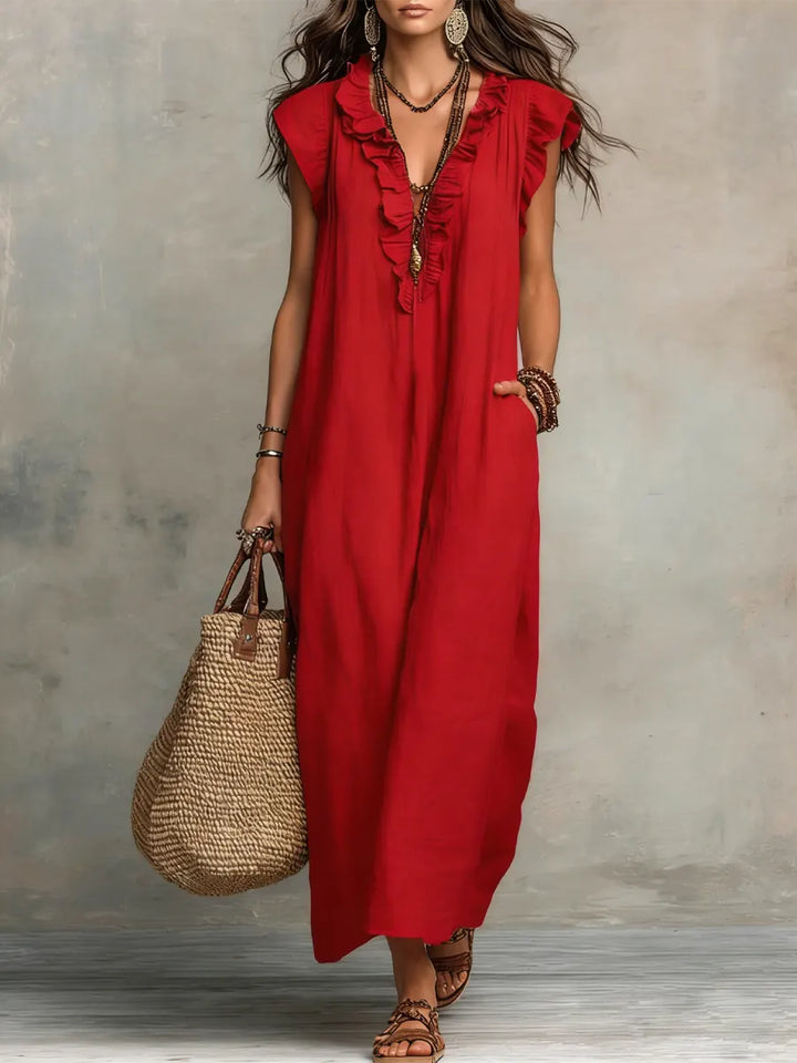 Camélia | Bohemian long linen and cotton dress