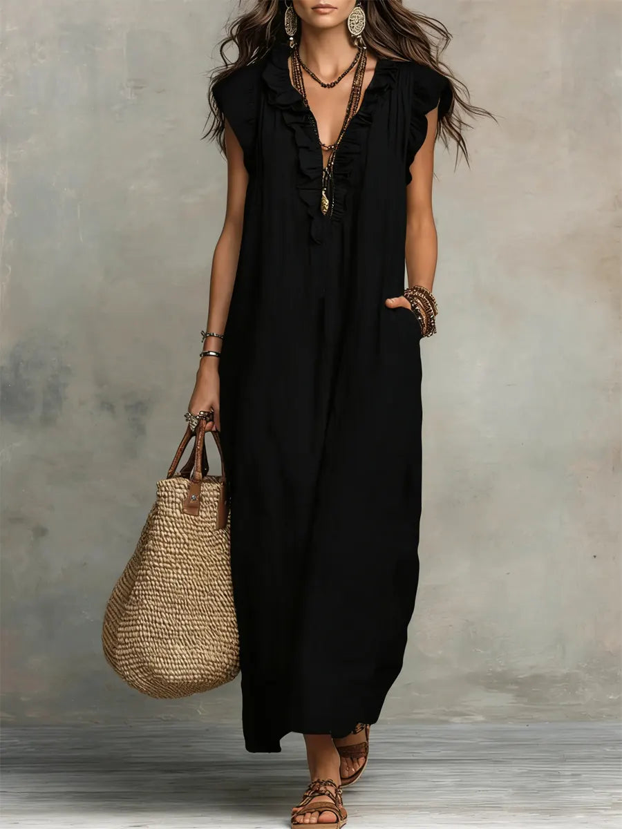 Camélia | Bohemian long linen and cotton dress