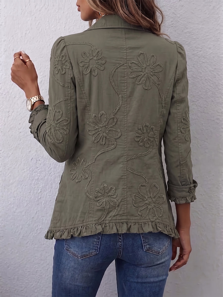 Kamberly | Boho-Chic Floral Utility Ruffled Trim Jacket