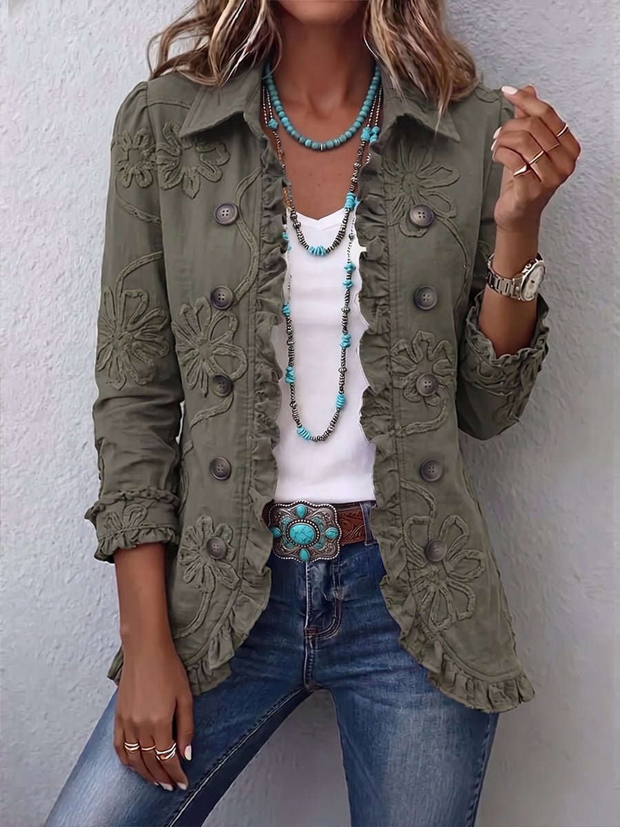 Kamberly | Boho-Chic Floral Utility Ruffled Trim Jacket