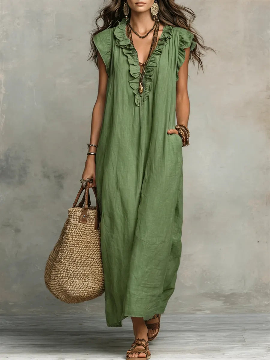 Camélia | Bohemian long linen and cotton dress