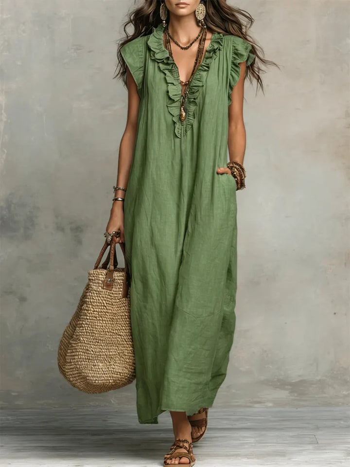 Camélia | Bohemian long linen and cotton dress