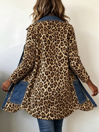 Fablenne | Leopard Print Denim Panel Contrast Longline Jacket