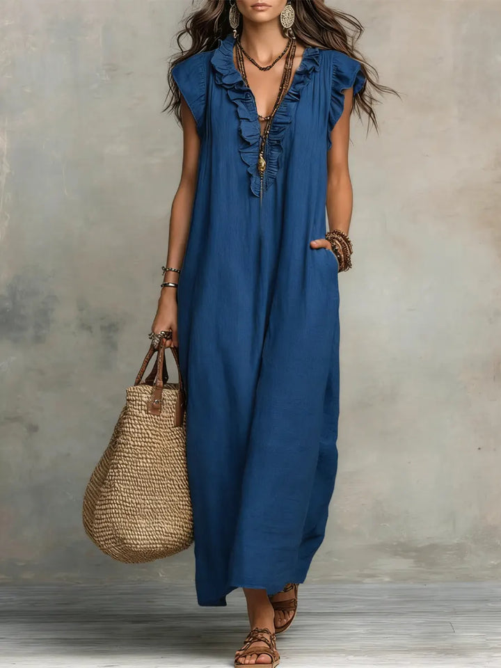 Camélia | Bohemian long linen and cotton dress