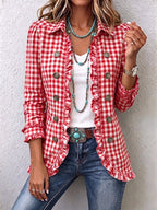 Charlene | Gingham Ruffled Button-Down Jacket