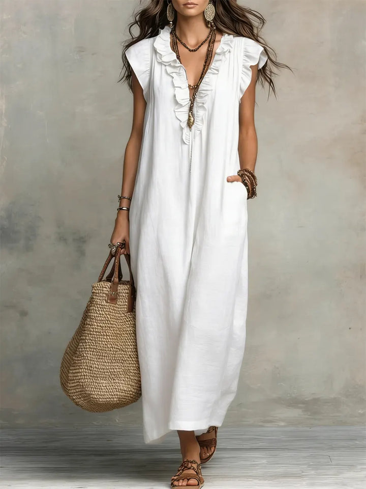 Camélia | Bohemian long linen and cotton dress