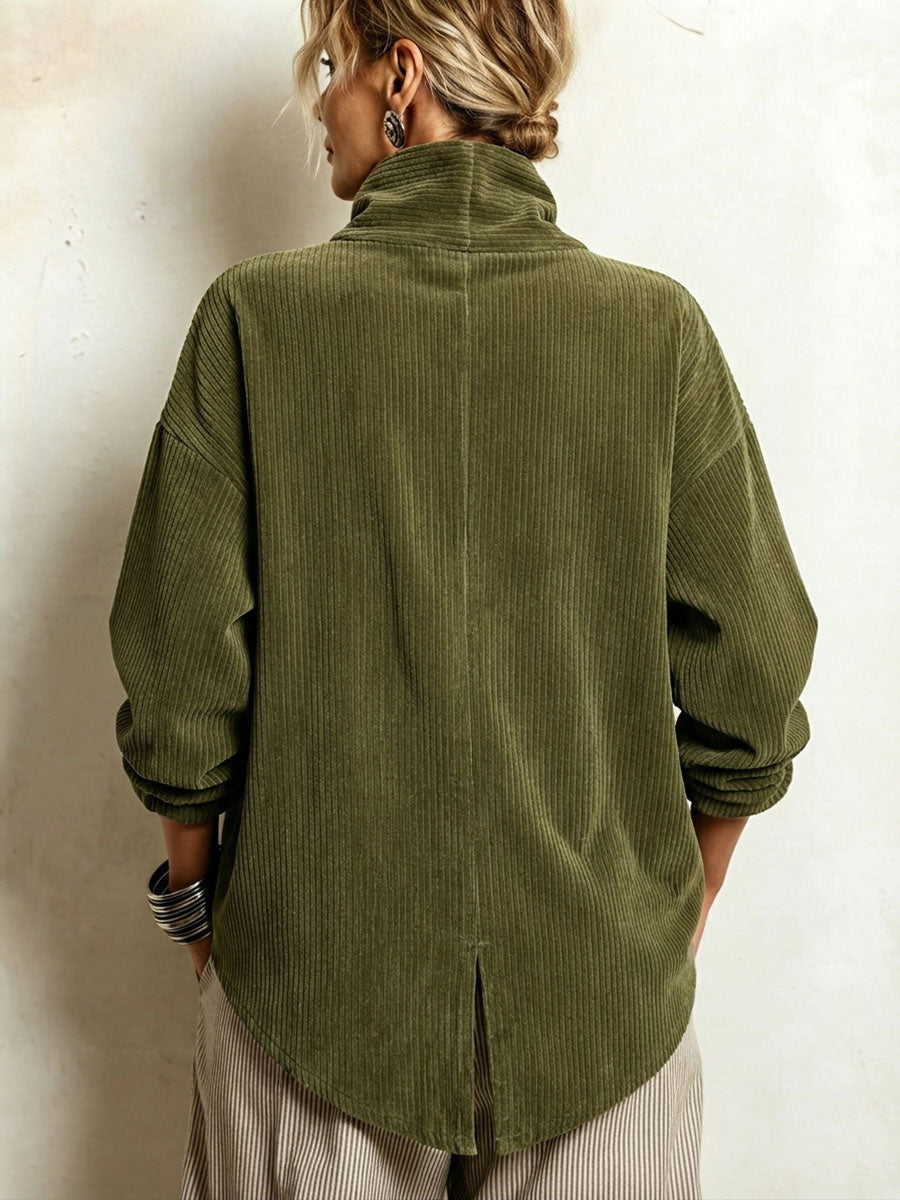 Ninah | Asymmetric Button Corduroy Turtleneck