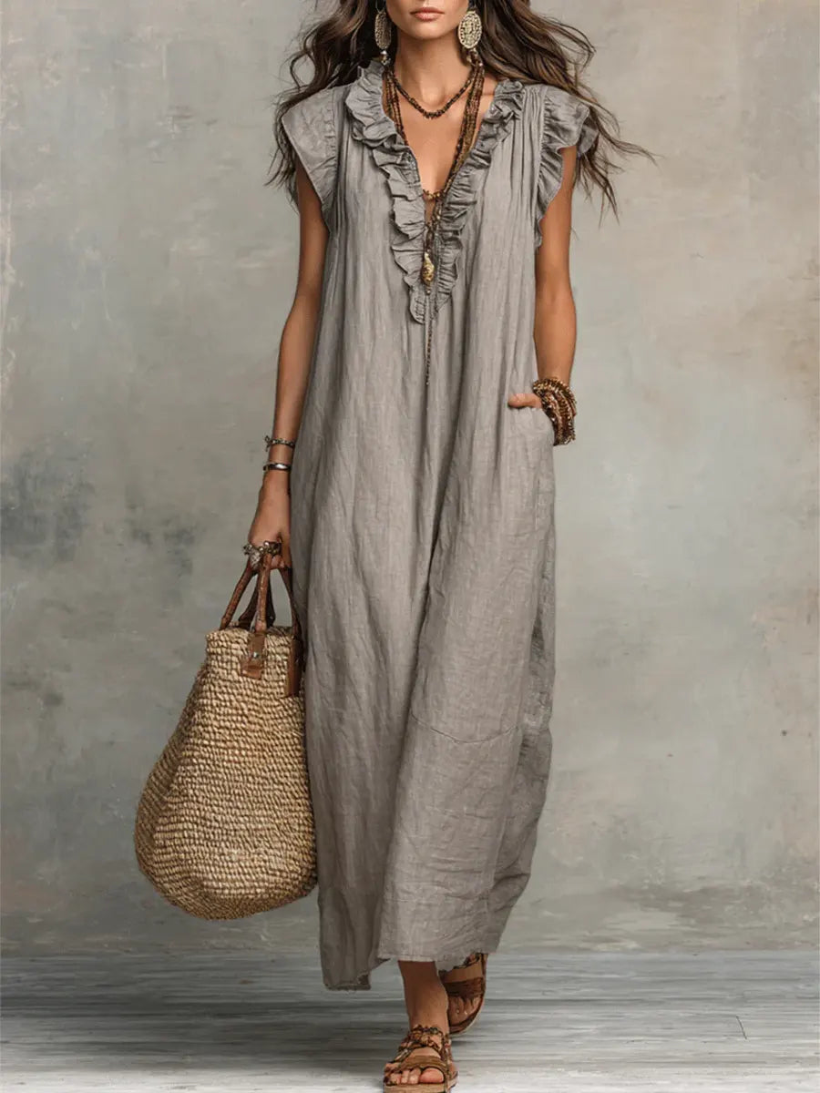 Camélia | Bohemian long linen and cotton dress
