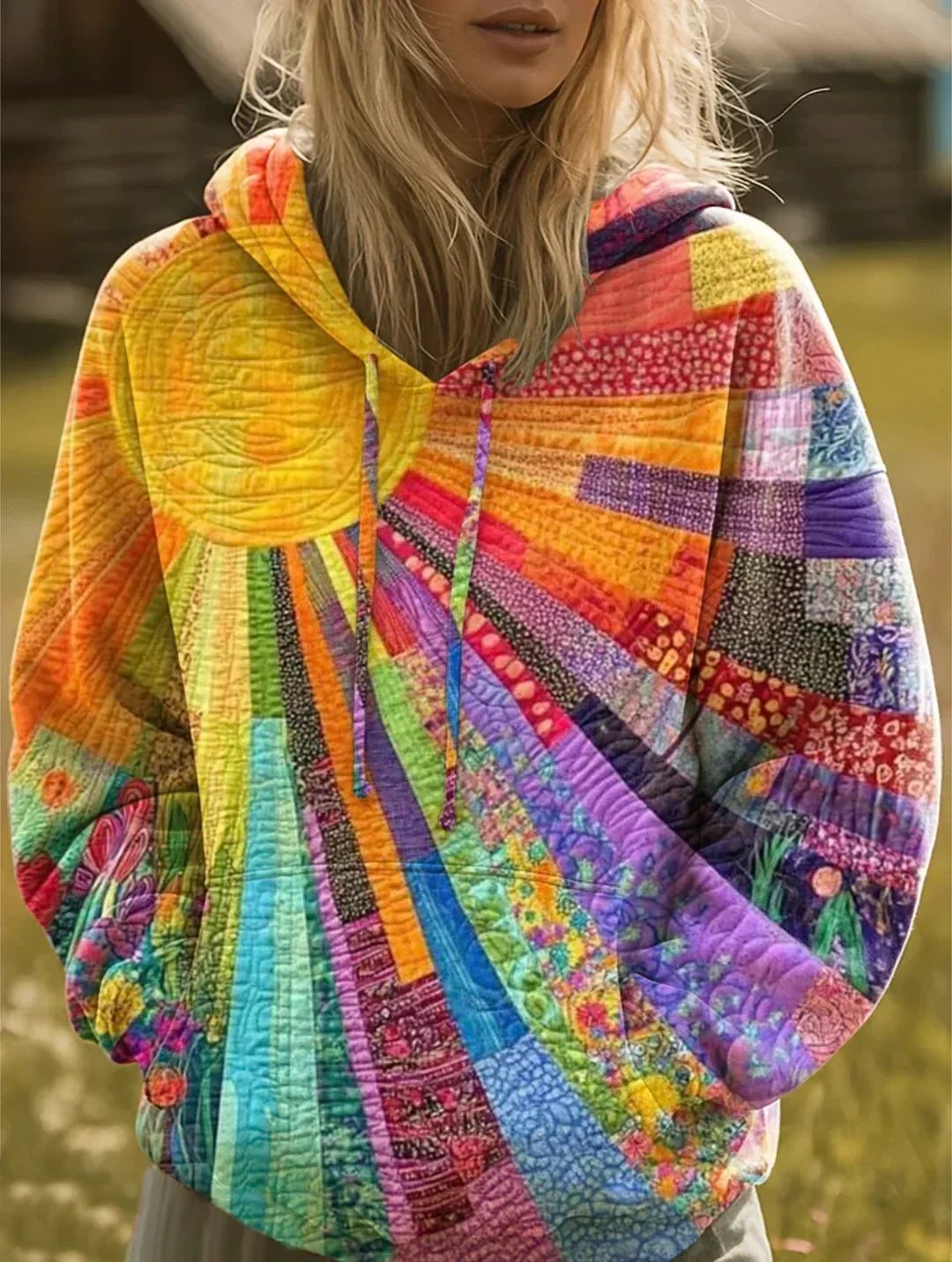 Dawnella  | Bohemian Multicolor Patchwork Hoodie