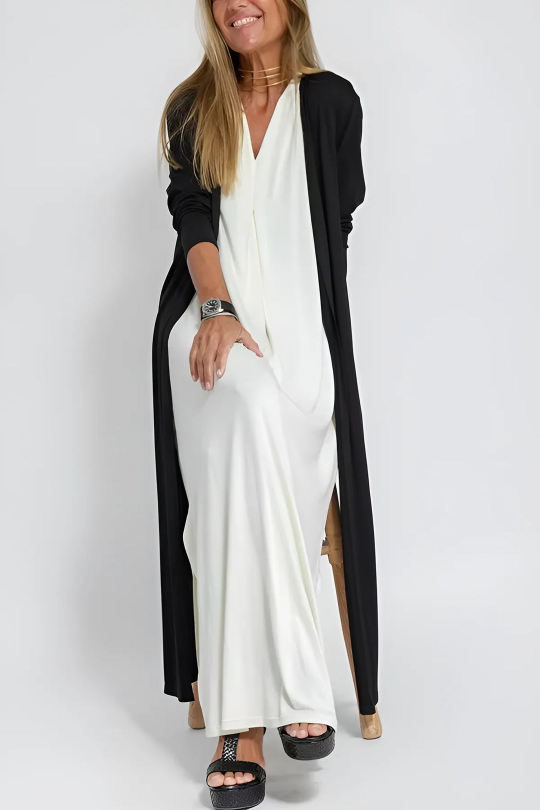 Emma | Robe longue élégante + gilet assorti OFFERT