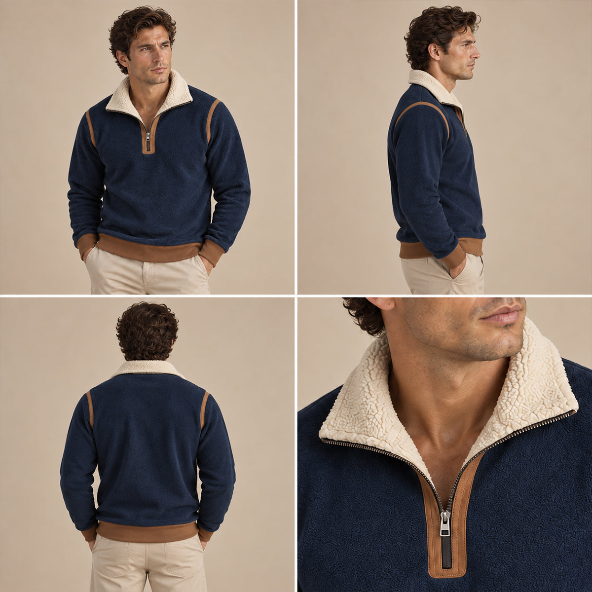 The Pinehaven Men's Vintage Sherpa Lined Quarter Zip Sweater