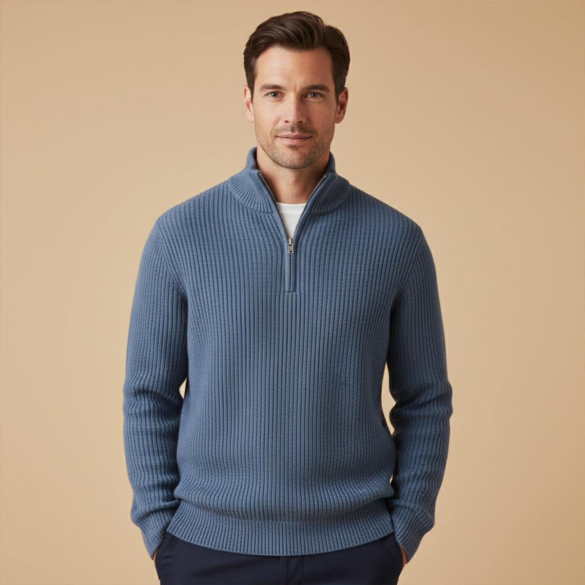 The Vicenza Men’s Soft Knit Cashmere Half Zip Sweater