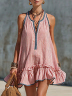 Gaëlle | Sleeveless Ruffle Striped Mini Dress