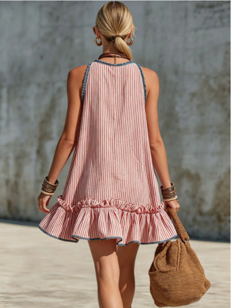 Gaëlle | Ruffled sleeveless striped mini dress