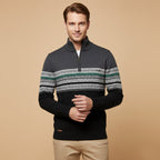 The Chatsworth Men's Quarter Zip Cotton Sweater – Fair Isle Knit