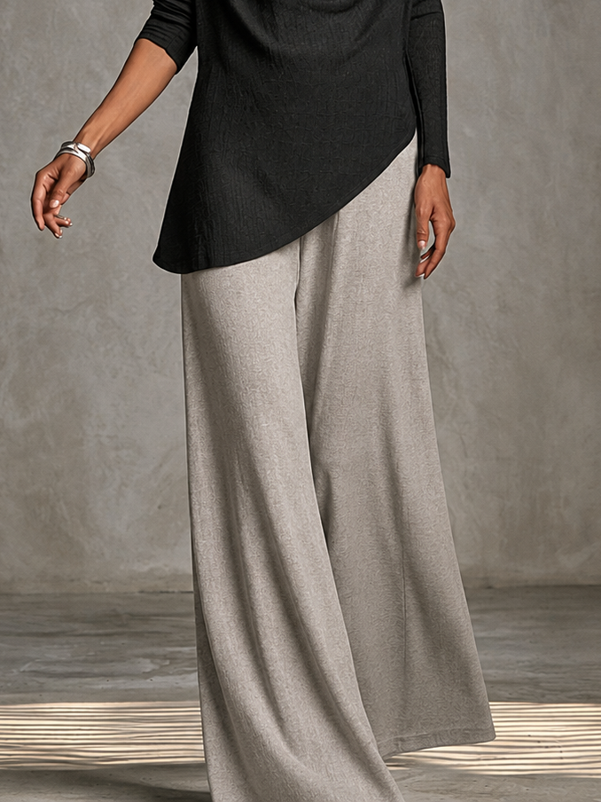 Simone | Draped Cowl Off-Shoulder Top & Wide-Leg Pants Two-Piece Set