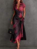 Daphne | Abstract Print Wrap Midi Dress