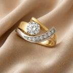 Vintage Irregular Gold and Silver Zircon Ring