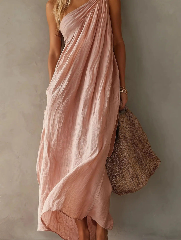 Desiree | Robe Maxi Une Épaule en Lin