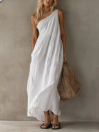 Desiree | One-Shoulder Linen Maxi Dress