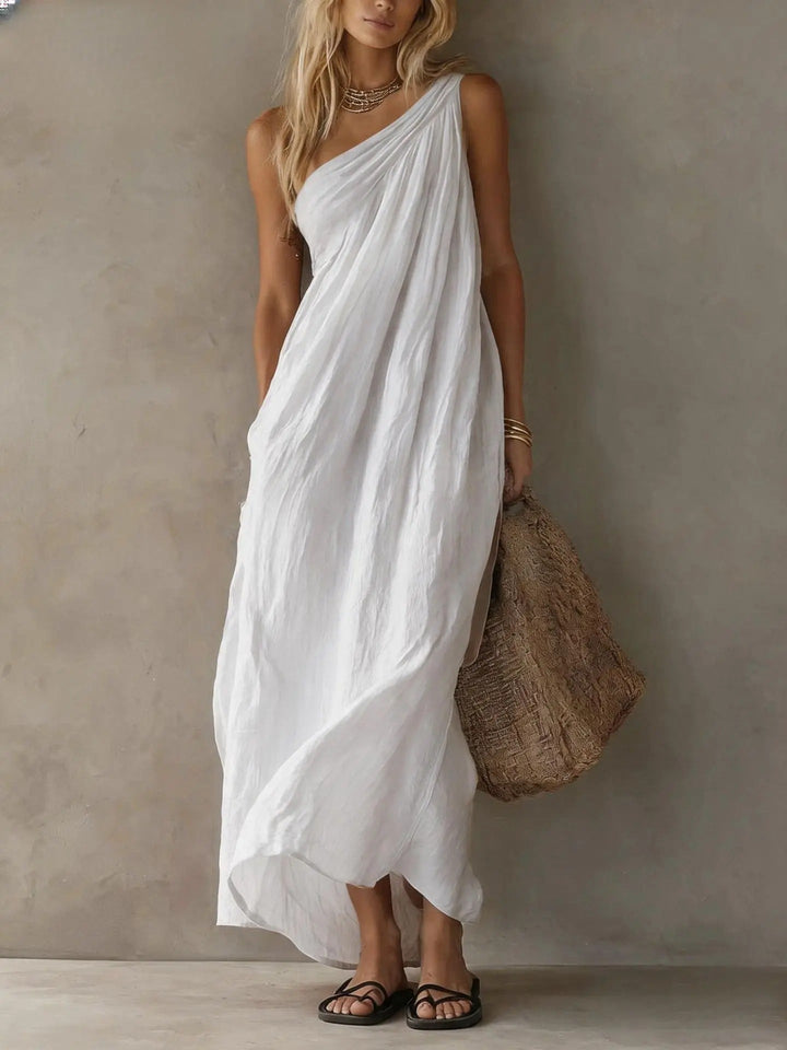 Desiree | Robe Maxi Une Épaule en Lin