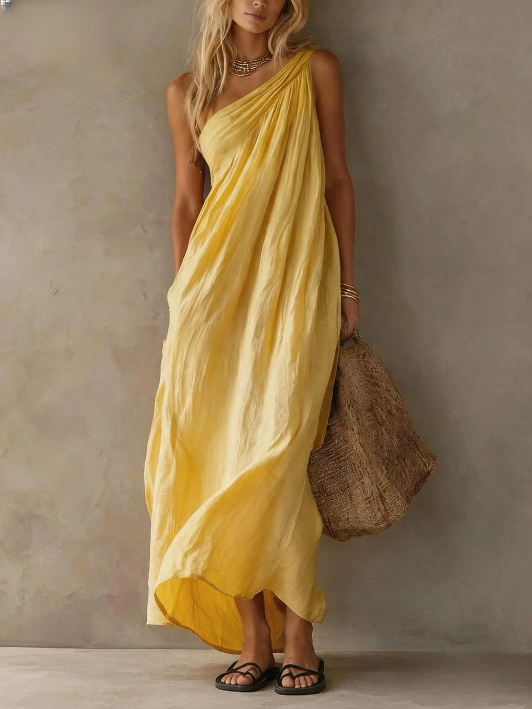 Desiree | Robe Maxi Une Épaule en Lin