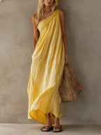 Desiree | One-Shoulder Linen Maxi Dress