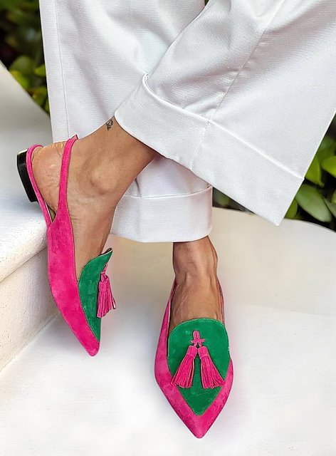 Alondra - Mules Bicolores Suédine & Pompons