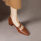 Quera | Chiseled Square-Toe Mary Jane Pump with Gold Bit