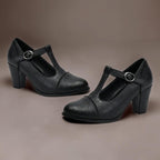 Wilhelmina | T-Strap Brogue Heels with Punched Detailing