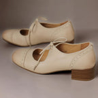 Constance | Carved Leather Oxfords with Low Block Heel