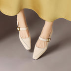 Zorae | Paneled Mary Jane Block Heel with Gold Buckle