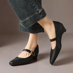 Zorae | Paneled Mary Jane Block Heel with Gold Buckle
