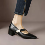 Quera | Chiseled Square-Toe Mary Jane Pump with Gold Bit