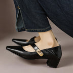 Quera | Chiseled Square-Toe Mary Jane Pump with Gold Bit