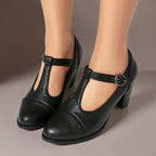 Wilhelmina | T-Strap Brogue Heels with Punched Detailing